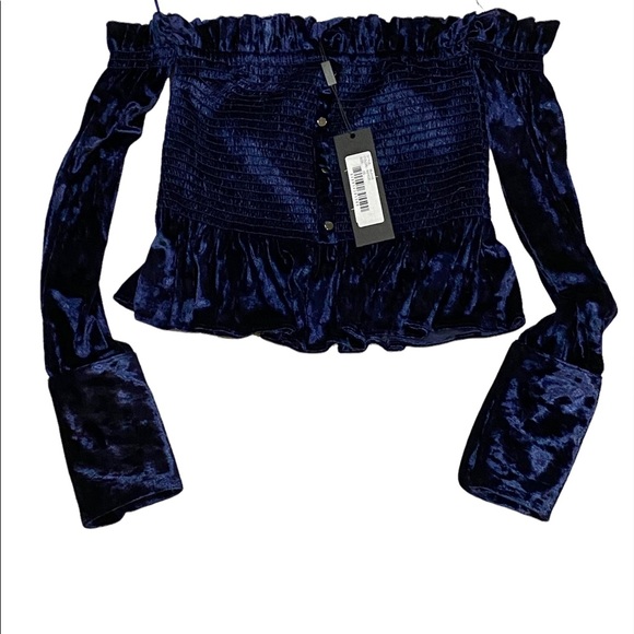 Petersyn Blaine Navy Velvet Off Shoulder Top XS EXTRA SMALL NEW NWT REG $298 - Picture 2 of 3